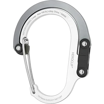 Abbildung von GEAR AID HEROCLIP Karabinerclip und Haken (Groß) für Camping, Rucksack, Organisation Garage, Grau