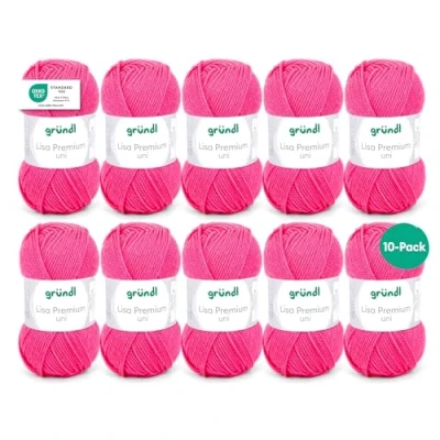 Abbildung von Gründl Wolle Lisa Premium Uni im 10x50g Wollpaket zum Handarbeiten Häkelwolle, (Wolle Stricken, Häkeln, Handarbeiten, Handstrickgarn), weich und pflegeleicht, ohne Schurwolle