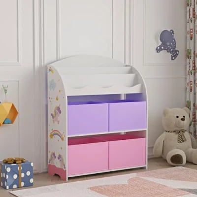 Abbildung von en.casa Kinderregal, »Orust« mit Einhorn Motiv Weiß/Rosa/Lila