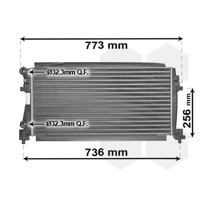 Abbildung von VAN WEZEL 58002340 Kühler, Motorkühlung Aluminium 650 322 24 *** IR PLUS mit Zubehör Kühlrippen mechanisch gefügt VOLKSWAGEN: T Roc