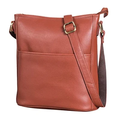 Abbildung von LEABAGS Leder Handtasche Damen I Premium Echtleder Umhängetasche Schultertasche Damentasche Tragetasche für Arbeit Uni Schule Freizeit Größe M (24 x 23 6 cm) Nappa Rotbraun
