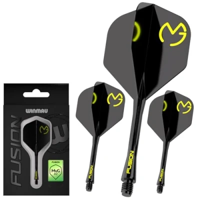 Abbildung von Winmau Darts Michael Van Gerwen MvG Fusion Integriertes Flight und Schaftsystem Form Design Nr. 2 Farbe Schwarz Grün, mittlere Länge