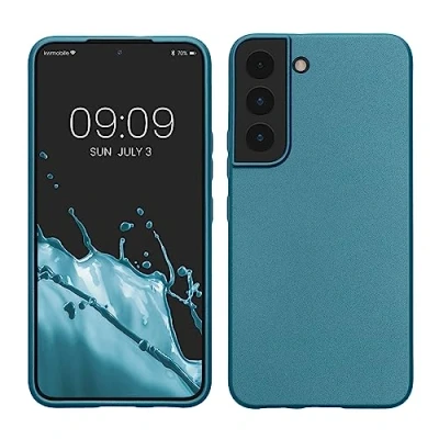 Abbildung von kwmobile Case kompatibel mit Samsung Galaxy S22 Hülle Schutzhülle aus Silikon metallisch schimmernd Handyhülle Metallic Karibikblau