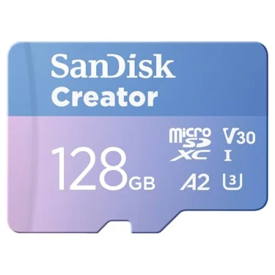 Abbildung von SanDisk Creator microSDXC UHS I Speicherkarte 128 GB + Adapter (Für Smartphones, Kameras und Drohnen, 5,3K &amp; 4K, A2, C10, V30, U3, bis zu 190 MB/s Übertragung, inkl. 3 Monate Adobe Lightroom)