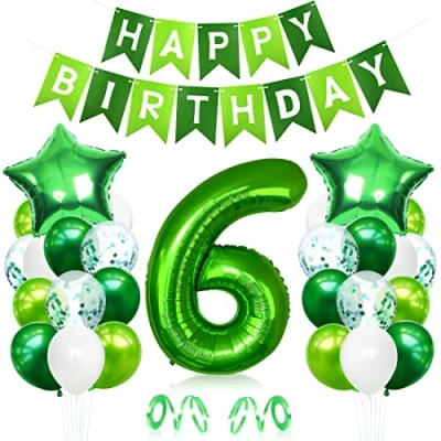 Abbildung von Luftballon 6. Geburtstag Grün, Geburtstagsdeko 6 Jahre Junge, Helium Ballon Geburtstag, Riesen Folienballon Zahl 6, Deko zum
