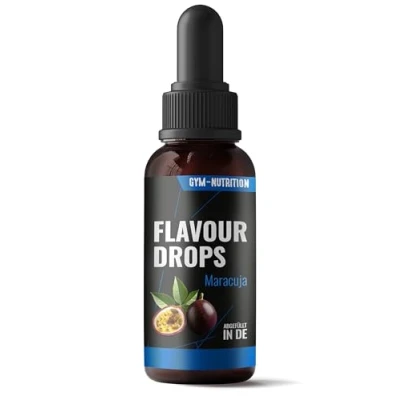 Abbildung von Flavour Drops Zuckerfrei 50ml mit Dosierpipette Flavor Lebensmittelaroma für Magerquark, Porridge uvm von Gym Nutrition Maracuja Geschmack