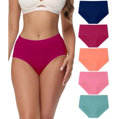 Abbildung von wirarpa Unterhosen Damen Baumwolle Midi Hohe Taille Slips Weiche Unterwäsche Frauen Panties 5er Pack Mehrfarbig Größe L
