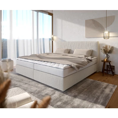Abbildung von Boxspringbett Dream Well Bouclé Creme Weiß 200x200 cm Bonell Matratze PU Topper