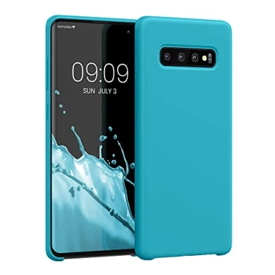 Abbildung von kwmobile Hülle kompatibel mit Samsung Galaxy S10 Plus / S10+ Silikon Handy Case Handyhülle weiche Oberfläche kabelloses Laden Cool Glacier