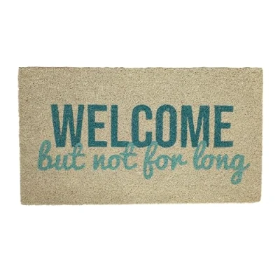 Abbildung von Fisura Original Fußmatte not for Long“ aus Kokosnuss mit Rutschfester PVC Rückseite. Fußabtreter für den Hauseingang. Weiß Blauer Fußabtreter. Handbemalt. Maße: 70 cm x 40 cm.