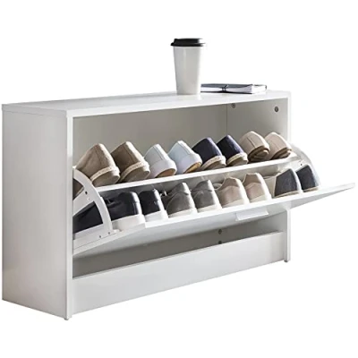 Abbildung von Wohnling Schuhbank WL5.271 (mit Sitzfläche Weiß, Schuhkipper Holz 80x47x24 cm), Kleine Flurbank Geschlossen, Sitzbank Schmal Flur