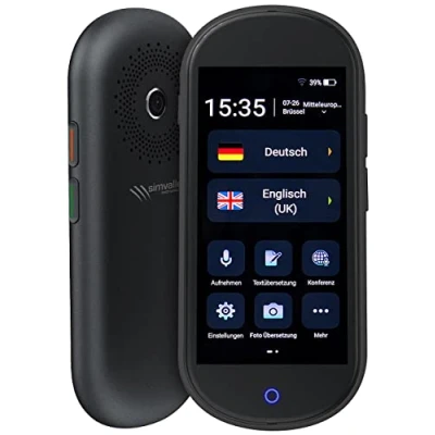 Abbildung von simvalley MOBILE Translator: Mobiler Echtzeit Sprachübersetzer, 106 Sprachen, Touchscreen, 4G, WLAN (Direktübersetzer, Sprachenübersetzer, Übersetzungs)