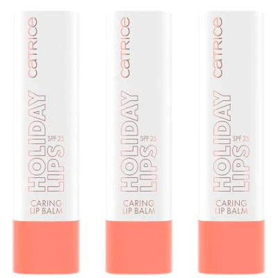 Abbildung von Catrice Holiday Lips Caring Lip Balm, Nr. 040, Pink, pflegend, schützend, transluzent, vegan, UVA und UVB Filter + SPF 25, ohne Konservierungsstoffe, Parabene, 3er Pack (3x3.5g)