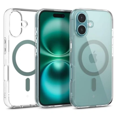 Abbildung von Caseology Capella Mag für iPhone 16 Hülle [Ultraklar] Magnetischer Fallschutz in Militärqualität mit seitlichem Griffmuster, Schutzhülle Clear Desert Green