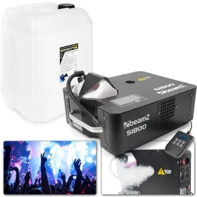 Abbildung von BeamZ S1800 DMX Nebelmaschine mit Flüssigkeit Set, 2in1, vertikal, horizontal 1800 Watt Rauchmaschine Party, inkl 20 Liter Nebelfluid, Bühnen, Theater, Events, Hochzeiten, DJs Schwarz