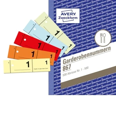 Abbildung von Avery Zweckform Garderobennummern A6 farbig sortiert 100 Blatt / Block