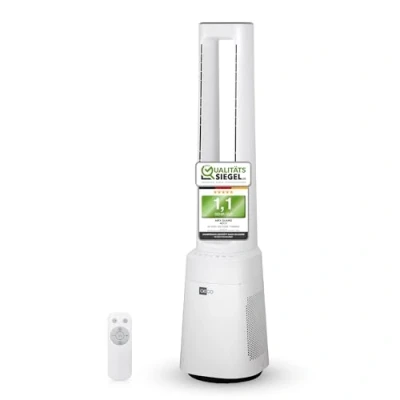Abbildung von aeco AirX Guard 2 in 1 Turmventilator mit H13 HEPA Luftreiniger Rotorloser Standventilator Fernbedienung 38db Leise Ventilator 10 Geschwindigkeiten 3 Modi 60 Oszillation12h Timer LED Display