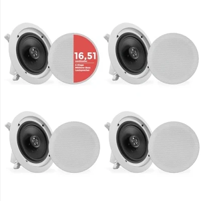 Abbildung von Pyle 16.5cm 4 Deckenlautsprecher, 200W Einbaulautsprecher, Deckenlautsprecher Bluetooth, Kanal Verstärker, Wandlautsprecher, 2 Wege Lautsprecher, Ceiling Speaker Flach, Wechselbare Gitter