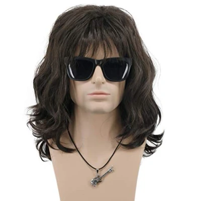 Abbildung von VGbeaty 70er 80er Jahre Punk Rocker Perücke Männer Frauen Long Wave Dunkelbraun Hippie Party Kalifornien Cosplay