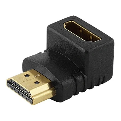 Abbildung von BestPlug HDMI Adapter Verbindungsstück, Stecker männlich auf Buchse Kupplung weiblich 90 abgewinkelt, vergoldet, High Speed, geeignet für 3D HD FullHD UHD 4K, Schwarz