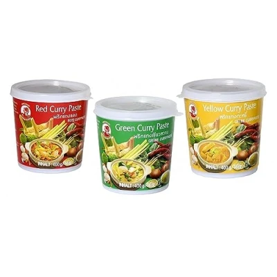 Abbildung von Cock Brand Probierset Currypasten 3er Pack (3 x 400g) 3 Sorten, je 1 Dose Rote, Grüne, Gelbe Currypaste