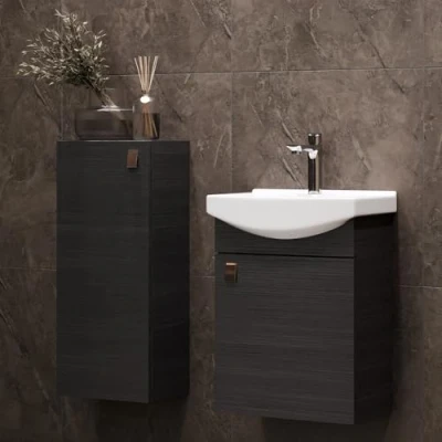 Abbildung von Planetmöbel Badset aus Unterschrank 45cm mit Waschbecken und 1x Midischrank in Anthrazit, Set für Badezimmer 3 teilig