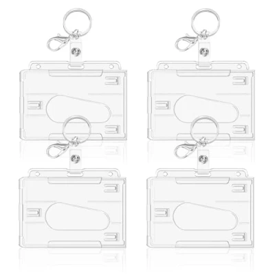 Abbildung von Ausweishülle, Hard Clear Badge Holder, ID Kartenhalter, Kartenhalter für Büro, Schule, Kreditkarten, Clip (Horizontal 4 Pcs)