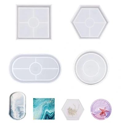 Abbildung von Yoaeyok 4 Stück Silikonformen Epoxidharz Formen, Rund Quadrat Hexagon Palettenform Untersetzer Gießformen Harz DIY für Haus Dekoration