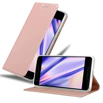 Abbildung von Cadorabo Hülle kompatibel mit Google Pixel 2 XL aus Premium Kunst Leder Flip Klappbare Stoßfeste Magnetische [Standfunktion] [Kartenfächern] Cover für Tasche in Rosa