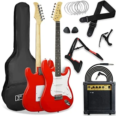 Abbildung von 3rd Avenue XF Full Size 4/4 E Gitarre Ultimate Kit Mit 10 W Verstärker, Digitalem Stimmgerät, Kabel, Ständer, Gigbag, Gurt, Ersatzsaiten, Plektren, Kapodaster Rot
