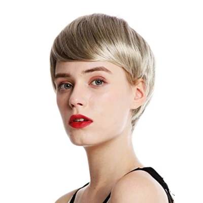 Abbildung von WIG ME UP VK 32 18T22 Perücke Damenperücke sehr kurz burschikos Scheitel gescheitelt Hellbraun gesträhnt blonde Highlights