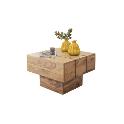 Abbildung von Beistelltisch Massivholz Akazie Wohnzimmertisch 44 x 30 cm Couchtisch Massiv Landhaus Cube quad