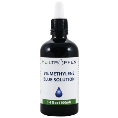 Abbildung von Hochkonzentrierte 2% Methylenblau Lösung 100 ml Ultrahohe Reinheit Inhaltsstoffe in Pharmaqualität USP Von Dritte geprüft Formaldehydfrei Glasflasche Methylene Blue Heiltropfen®