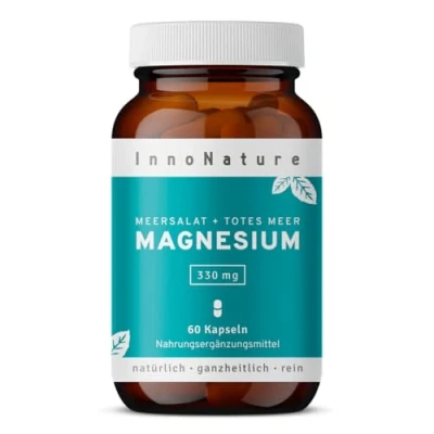 Abbildung von InnoNature Magnesium Kapseln natürliches Magnesiumoxid aus dem Toten Meer und Meersalat 60 Kapseln, 330 mg pro Kapsel glutenfrei, vegan, natürlich