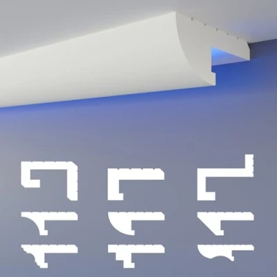 Abbildung von HEXIMO LED Schattenfugenprofil Stuckleisten, indirekte Beleuchtung XPS Styropor Trockenbau Deckenleisten Lichtvouten Deckenprofil (Muster HLED 15)