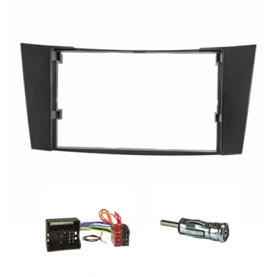 Abbildung von tomzz Audio 2434 004 Doppel DIN Radioblende Set kompatibel mit Mercedes E Klasse W211 schwarz Quadlockadapter ISO Antennenadpter