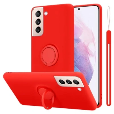 Abbildung von Cadorabo Hülle kompatibel mit Samsung Galaxy S24 Schutzhülle TPU Silikon Case Liquid Design Ring Slim Kratzfest Weiche Microfaser Rundumschutz Cover für in Rot