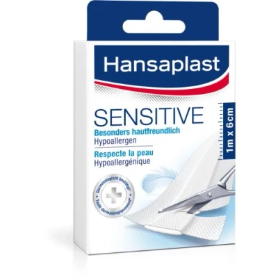 Abbildung von Hansaplast Sensitive Pflaster 1 m x 6 cm, hautfreundliche und hypoallergene Wundpflaster in Meterware, mit sicherer Klebkraft, schmerzlos zu entfernen