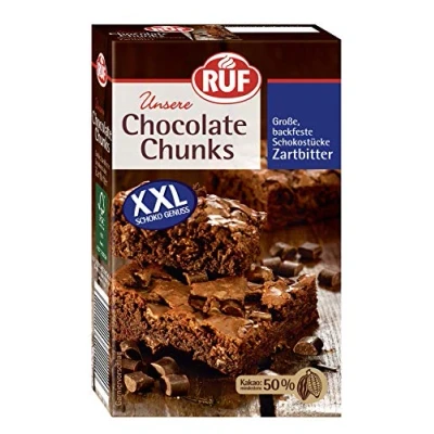 Abbildung von RUF Chocolate Chunks Zartbitter, Backfeste, dunkle Schokoladen Tropfen, XXL Schoko Drops zum Backen, vegane Stücke, glutenfrei, 1x100g