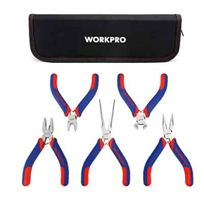 Abbildung von WORKPRO Mini Zangen Set, Schmuckzangen, 5 teilig, inkl. Linesman Zange, Spitzzange, Seitenschneider, Spitzzange mit Organizer Tasche