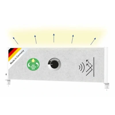 Abbildung von MAUL Tisch Trennwand Akustik MAULconnecto Uplight mit LED Licht Leiste 160x50cm Raumteiler für Büro und Schreibtisch Raumtrenner Lampe Klemmfuß Ideal als Sichtschutz Schallschutz