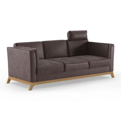 Abbildung von Cavadore 3er Sofa Vida / 3 Sitzer Couch im trendigen Design mit massivem Holzrahmen in Eiche, Kopfstütze Kuschelkissen 213 x 84 93 Mikrofaser, Braun