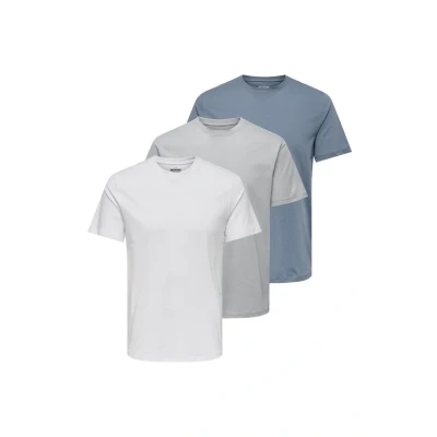 Abbildung von Only &amp; Sons 3 PACK Tshirt basic, Herren, Größe: Large, Blau weiß grau