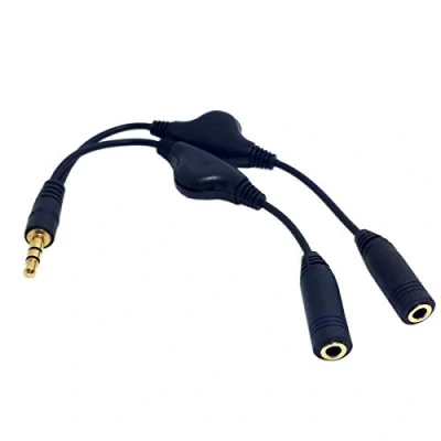Abbildung von Cablecc 3,5 mm Stereo Stecker auf doppelte Buchse Audio Kopfhörer Y Splitter Kabel mit Lautstärkeregler.