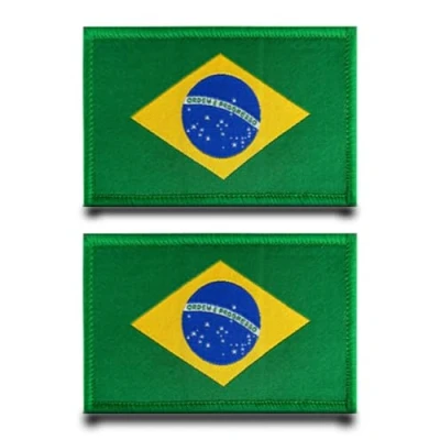 Abbildung von 2 Stück Brasilien Flagge Patch Abnehmbare Aufnäher mit Stickereiverschluss Taktisch Militär Applikation für Taschen Rucksäcke Weste Hundegeschirr Draussen Kleidung Jacke Jeans