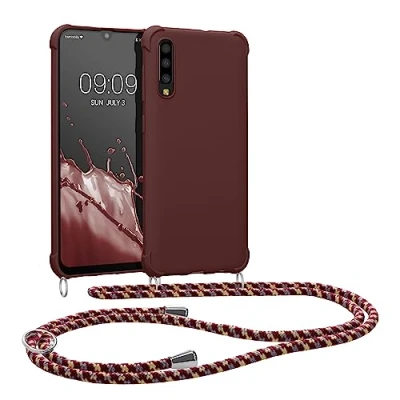 Abbildung von kwmobile Necklace Case kompatibel mit Samsung Galaxy A50 Hülle Cover Kordel zum Umhängen Silikon Schutzhülle Bordeaux Violett