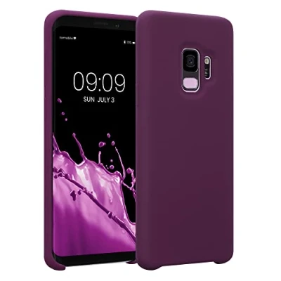 Abbildung von kwmobile Hülle kompatibel mit Samsung Galaxy S9 Silikon Handy Case Handyhülle weiche Oberfläche kabelloses Laden Bordeaux Violett
