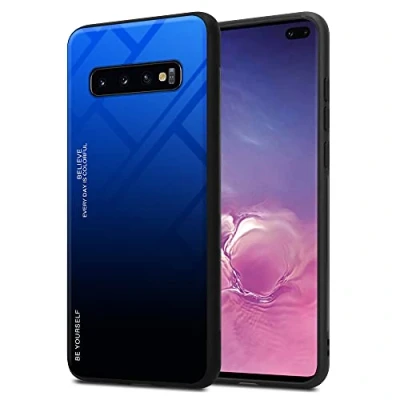 Abbildung von Cadorabo Hülle kompatibel mit Samsung Galaxy S10 Plus Schutzhülle TPU Silikon Case Glas Slim Kratzfest Weiche Gummi Rundumschutz für in Schwarz