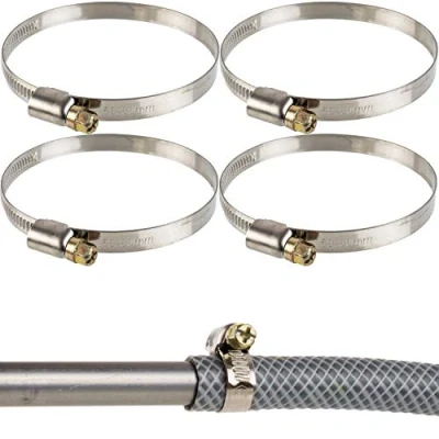 Abbildung von Schlauchschellen mit Schneckenantrieb, 4 Stück, Spannbereich Ø 60 80 mm, für 3&quot; Schläuche, W2 Edelstahl, Kreuzschlitz SW7, 9 mm Bandbreite, Fixierung von Waschmaschine, Spülmaschine Anschluss