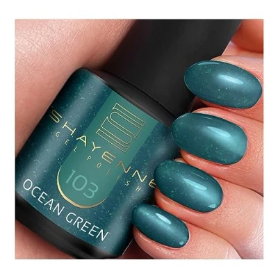 Abbildung von SHAYENNE UV Gel Nagellack 103 Ocean Green Grün mit Schimmer 15 ml Langanhaltend, Kratzfest &amp; Hochglänzend Profi Qualität LED kompatibel Perfekt für Zuhause Studio Made in Germany